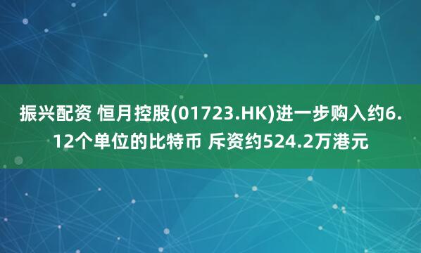 振兴配资 恒月控股(01723.HK)进一步购入约6.12个单位的比特币 斥资约524.2万港元